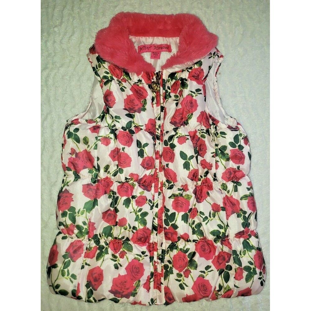 Betsey Johnson 5T Vest Puffer Rose Fur Collar